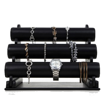 Monter smycken för klockor och armband i svart konstläder  