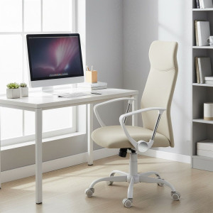Ergonomisk Kontorsstol Beige – Vridbar med S-format Ryggstöd 