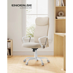 Ergonomisk Kontorsstol Beige – Vridbar med S-format Ryggstöd 