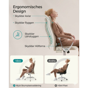 Ergonomisk Kontorsstol Beige – Vridbar med S-format Ryggstöd 