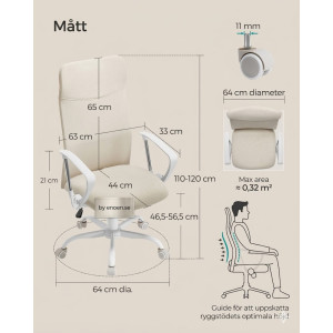 Ergonomisk Kontorsstol Beige – Vridbar med S-format Ryggstöd 