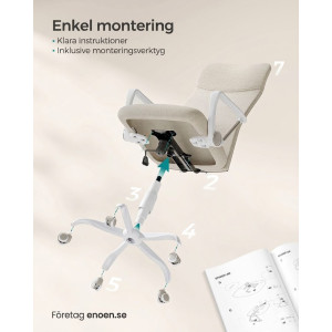 Ergonomisk Kontorsstol Beige – Vridbar med S-format Ryggstöd 