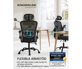 Ergonomisk Kontorsstol med Nät – Bläcksvart – Premium Komfort