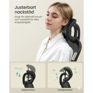 Ergonomisk Kontorsstol med Nät – Bläcksvart – Premium Komfort