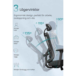 Ergonomisk Kontorsstol Svart | 150 kg Lastkapacitet | Dropshipping
