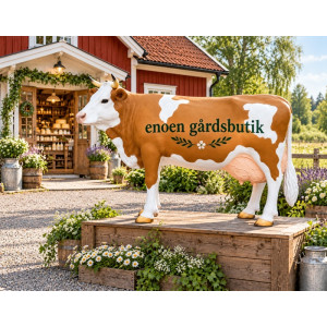 Mjölkbar Ko i Naturlig Storlek 220 cm – "Leni" Simmental (19L Tank) Glasfiber Mjölkbar Ko i Naturlig Storlek 220 cm – "Leni" Simmental (19L Tank) Glasfiber