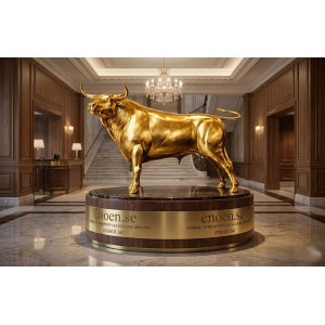 Exklusiv Guldlackerad Spansk Tjur Skulptur i Glasfiber (300 cm)