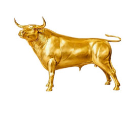 Exklusiv Guldlackerad Spansk Tjur Skulptur i Glasfiber (300 cm)