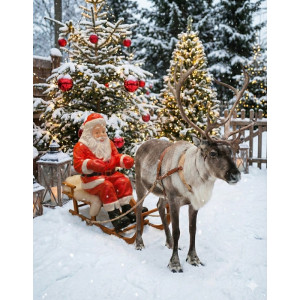 Sittande Tomte Glasfiberfigur 120 cm – Med/Utan Släde för Juldekor