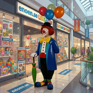 Clown 157 cm med Paraply & Ballonger – Färgglad Glasfiberskulptur
