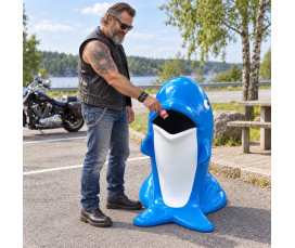 Avfallskärl Delfin 95 cm – Rolig Soptunna i Glasfiber för Lekpark & Offentlig Miljö