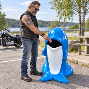 Avfallskärl Delfin 95 cm – Rolig Soptunna i Glasfiber för Lekpark & Offentlig Miljö