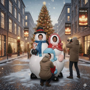 Stor Snögubbe Fotoram i Glasfiber - Perfekt Familjefotografering Jul