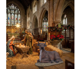 Liggande Ko / Tjur Skulptur i Glasfiber - 91 cm