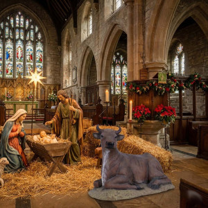 Liggande Ko / Tjur Skulptur i Glasfiber - 91 cm