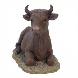 Liggande Ko / Tjur Skulptur i Glasfiber - 91 cm