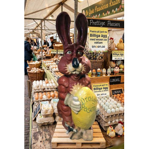 Kampanj : Stor Robust Påskhare Skulptur 195 cm – Väderbeständig Glasfiber