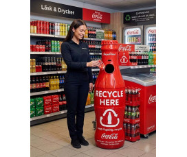 Stor Coca-Cola Recycle Reklamflaska & Avfallsbehållare (3D-figur, 150 cm)
