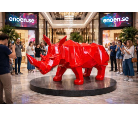 Stor Röd Noshörning Skulptur (200 cm) – Popkonst & Reklamdisplay | Miljövänlig Akryl