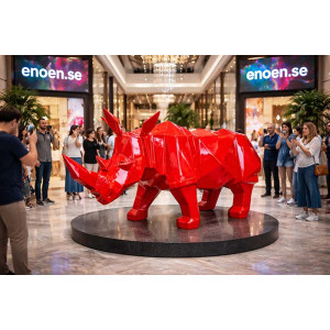 Stor Röd Noshörning Skulptur (200 cm) – Popkonst & Reklamdisplay | Miljövänlig Akryl
