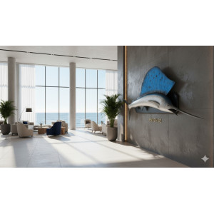 SEGELFISK I GLASFIBER 200 CM - VÄGGHÄNGD SKULPTUR
