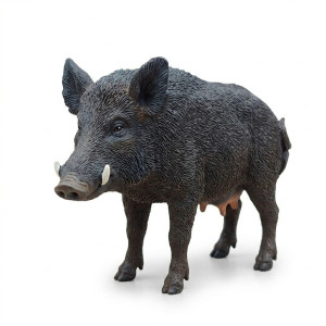 Naturtrogen Vildsvin Skulptur (130 cm) – Glasfiberfigur i Naturlig Storlek