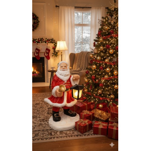 TOMTE MED LYKTA OCH KLOCKA I GLASFIBER - 65 CM