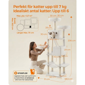 Gigantiskt Klösträd 206 cm – Allt-i-ett Lekplats (Krämvit / Flera Färger)