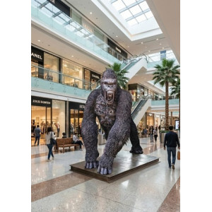 Gorilla Skulptur i Återvunnen Metall – Unik Skrotkonst