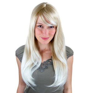 Peruk blond rakt långt hår med sidbena 55 cm