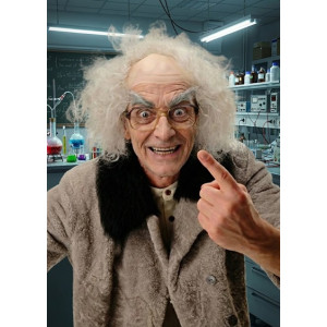 Galen Professor Peruk – Halvskallig med Vilt Grått Hå