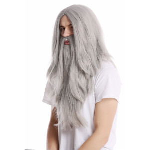 Grå Trollkarlsperuk och Skägg – Set för Maskerad