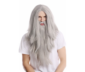 Grå Trollkarlsperuk och Skägg – Set för Maskerad