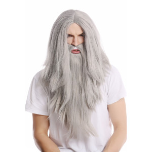 Grå Trollkarlsperuk och Skägg – Set för Maskerad
