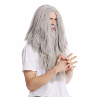 Grå Trollkarlsperuk och Skägg – Set för Maskerad