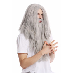 Grå Trollkarlsperuk och Skägg – Set för Maskerad