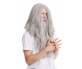 Grå Trollkarlsperuk och Skägg – Set för Maskerad