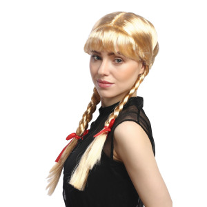 Unik  Peruk Blond – Långa Flätor & Lugg