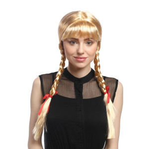 Unik  Peruk Blond – Långa Flätor & Lugg