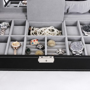 Klock och smyckes skrin/box med spegel krokar svart plats för 8 klockor samt smycken 