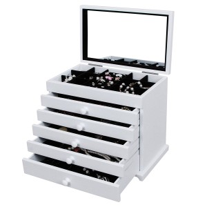 Smyckeskrin/box med 6 lådor med spegel MDF Fiberboard vit  